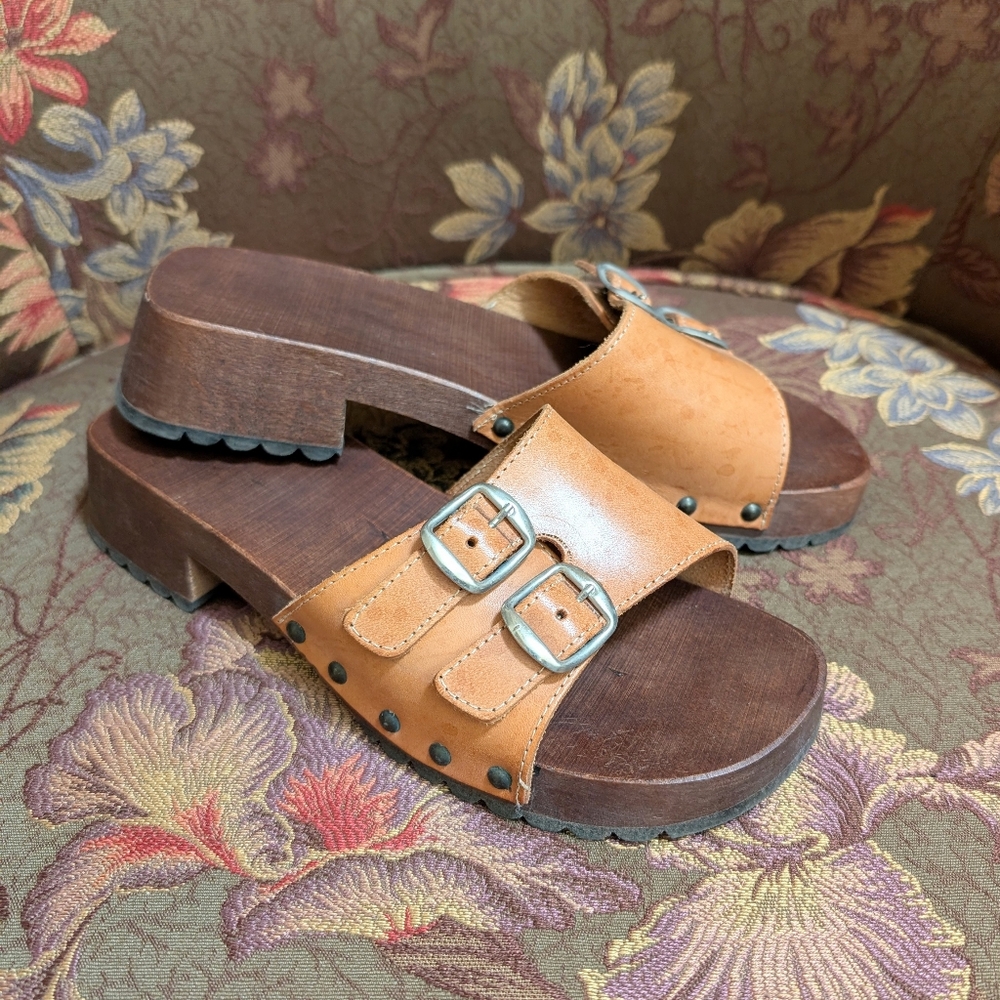 Vintage Italian Dr Scholl Style Tan Leather Sandals Size38. Retro Summer!!